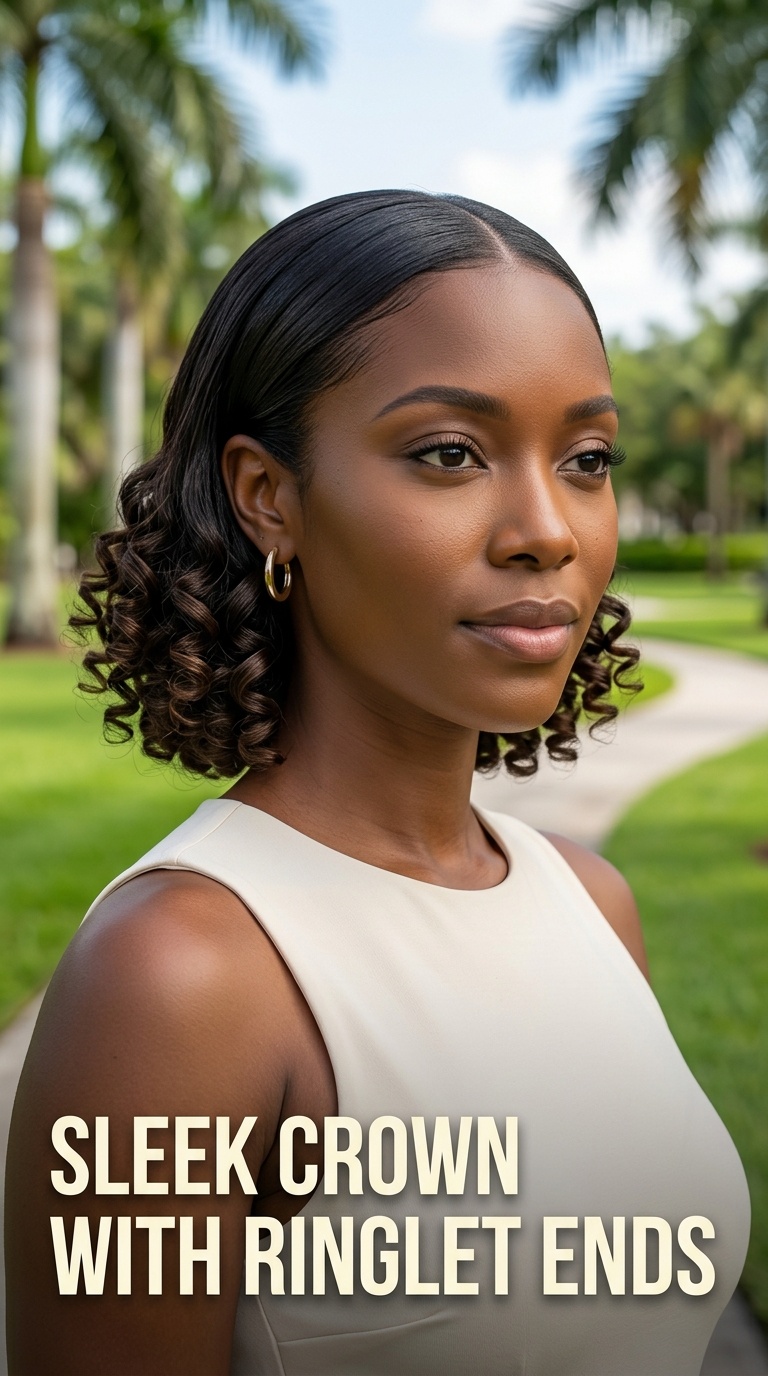 Sleek Crown with Ringlet Ends