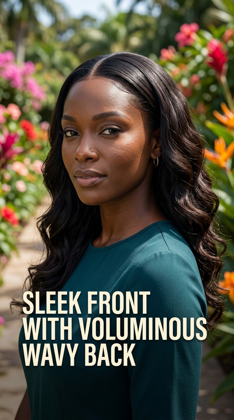 Sleek Front with Voluminous Wavy Back