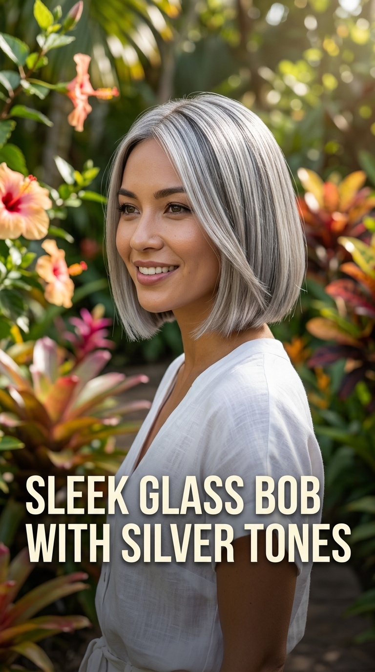 Sleek Glass Bob with Silver Tones
