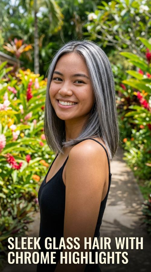 Sleek Glass Hair with Chrome Highlights