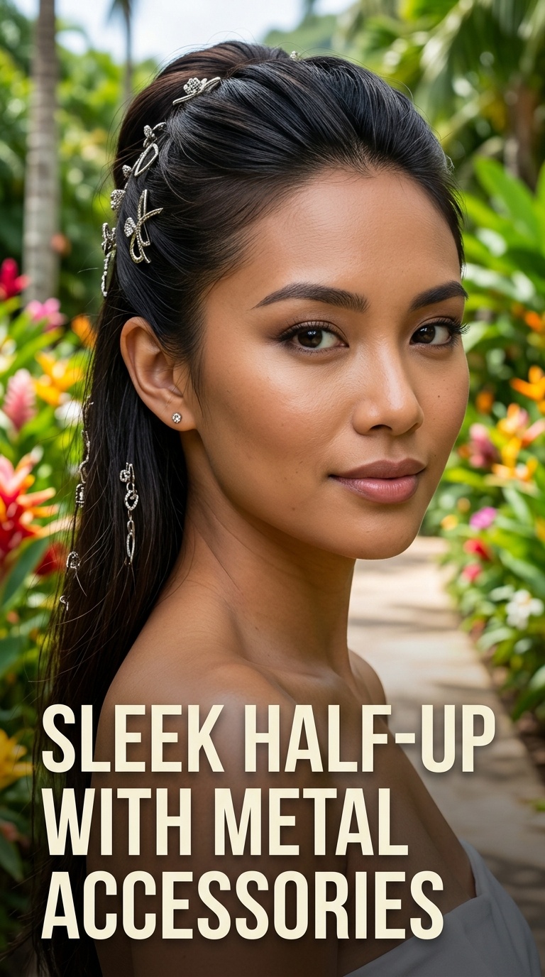 Sleek Half-Up with Metal Accessories