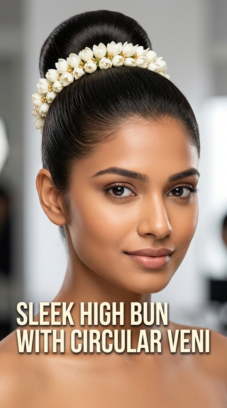 Sleek High Bun with Circular Veni
