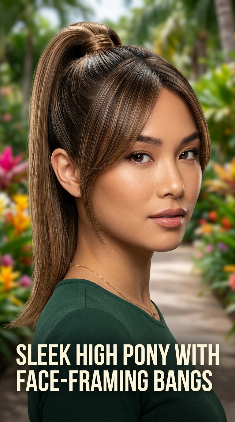 Sleek High Pony with Face-Framing Bangs