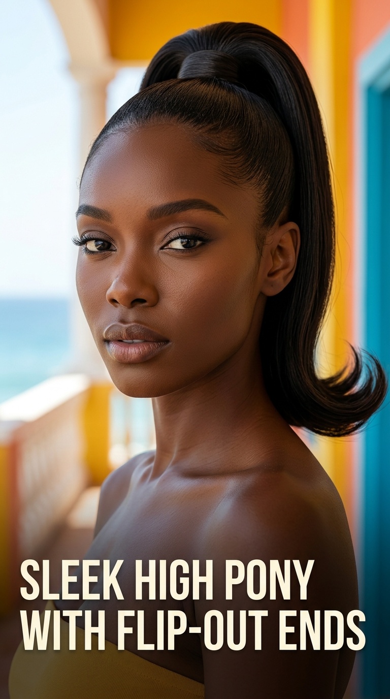 Sleek High Pony with Flip-Out Ends