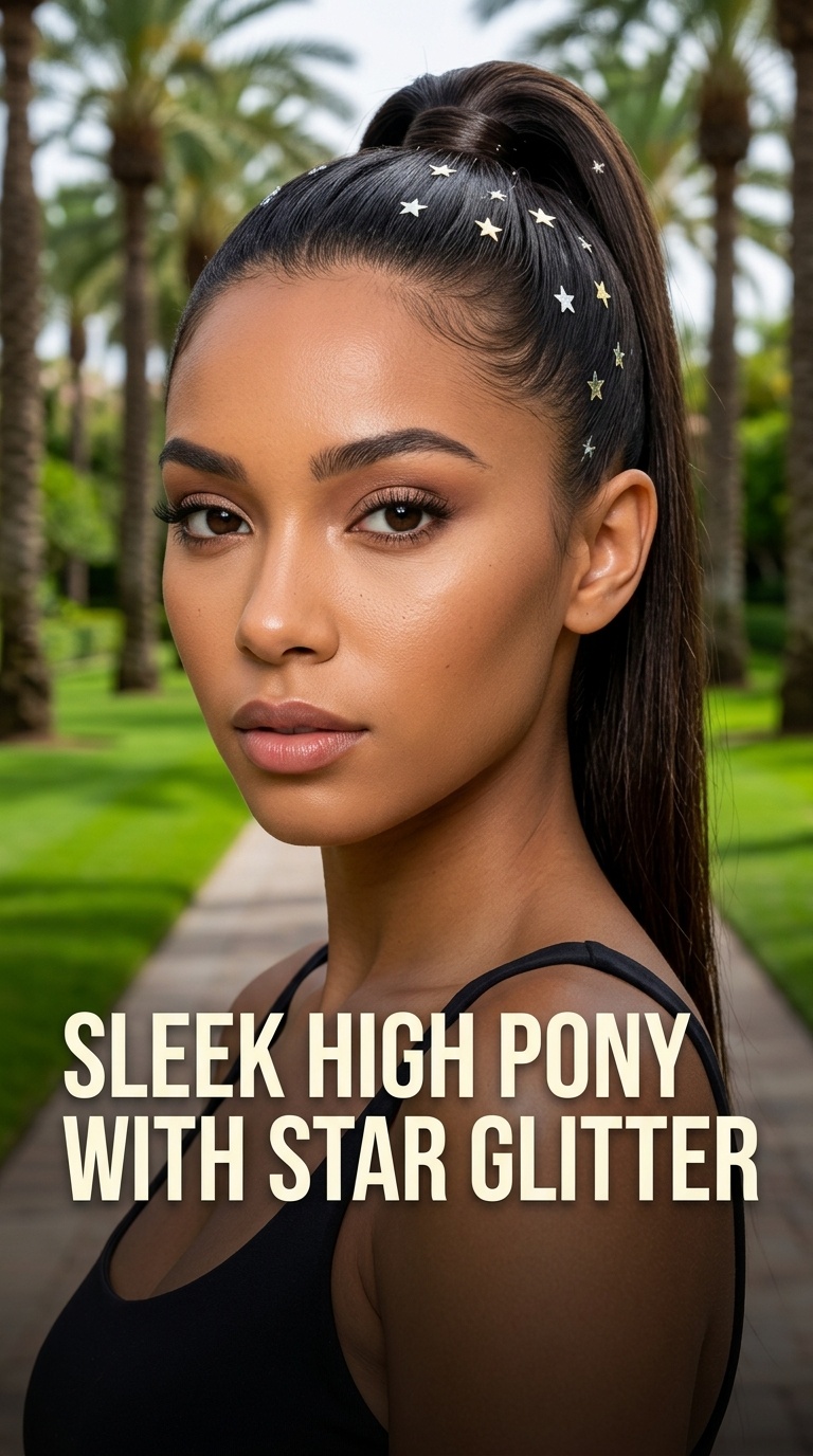 Sleek High Pony with Star Glitter