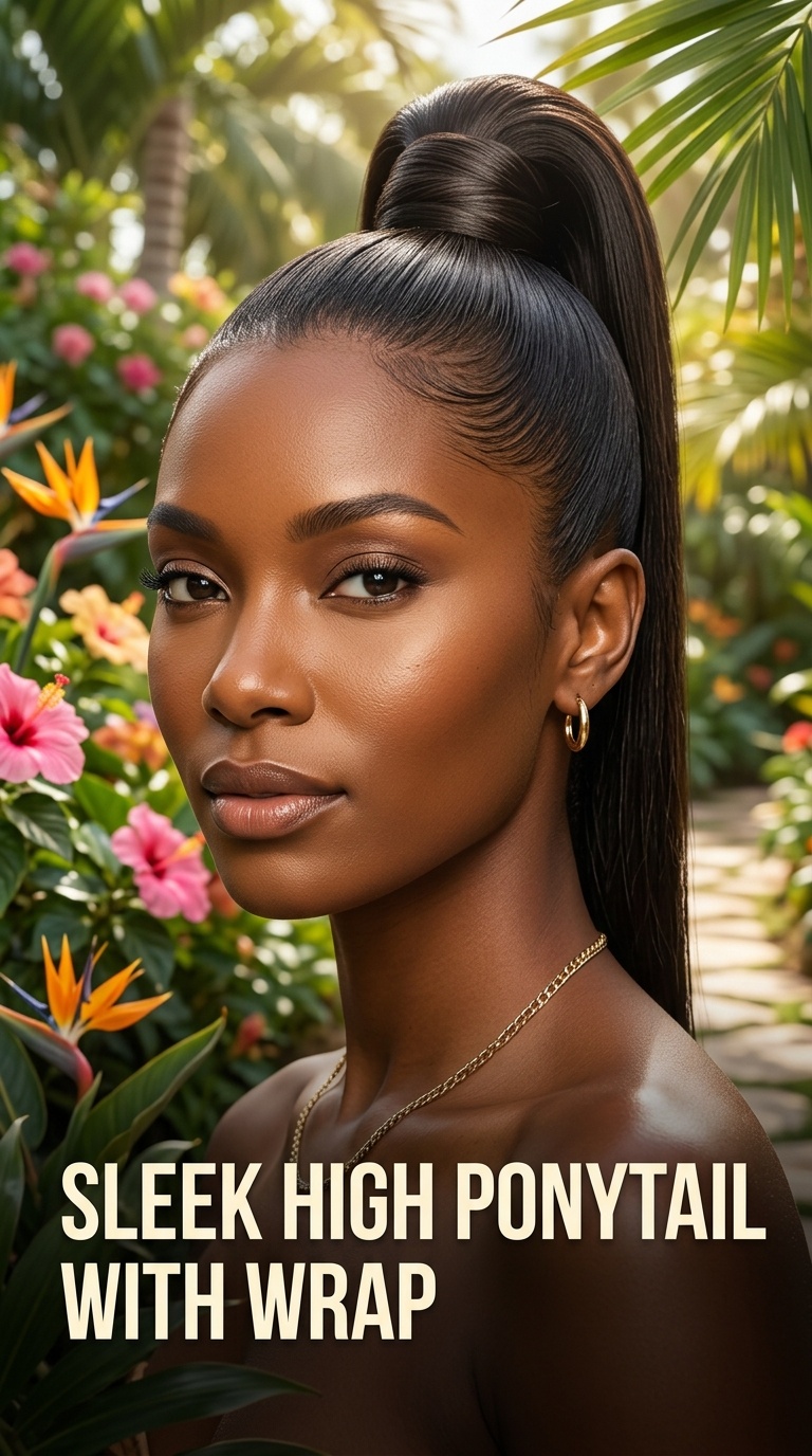 Sleek High Ponytail with Wrap