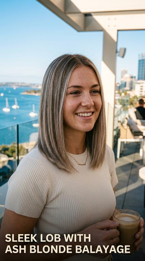 Sleek Lob with Ash Blonde Balayage