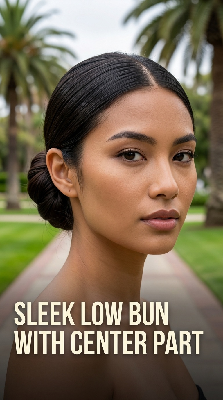 Sleek Low Bun with Center Part