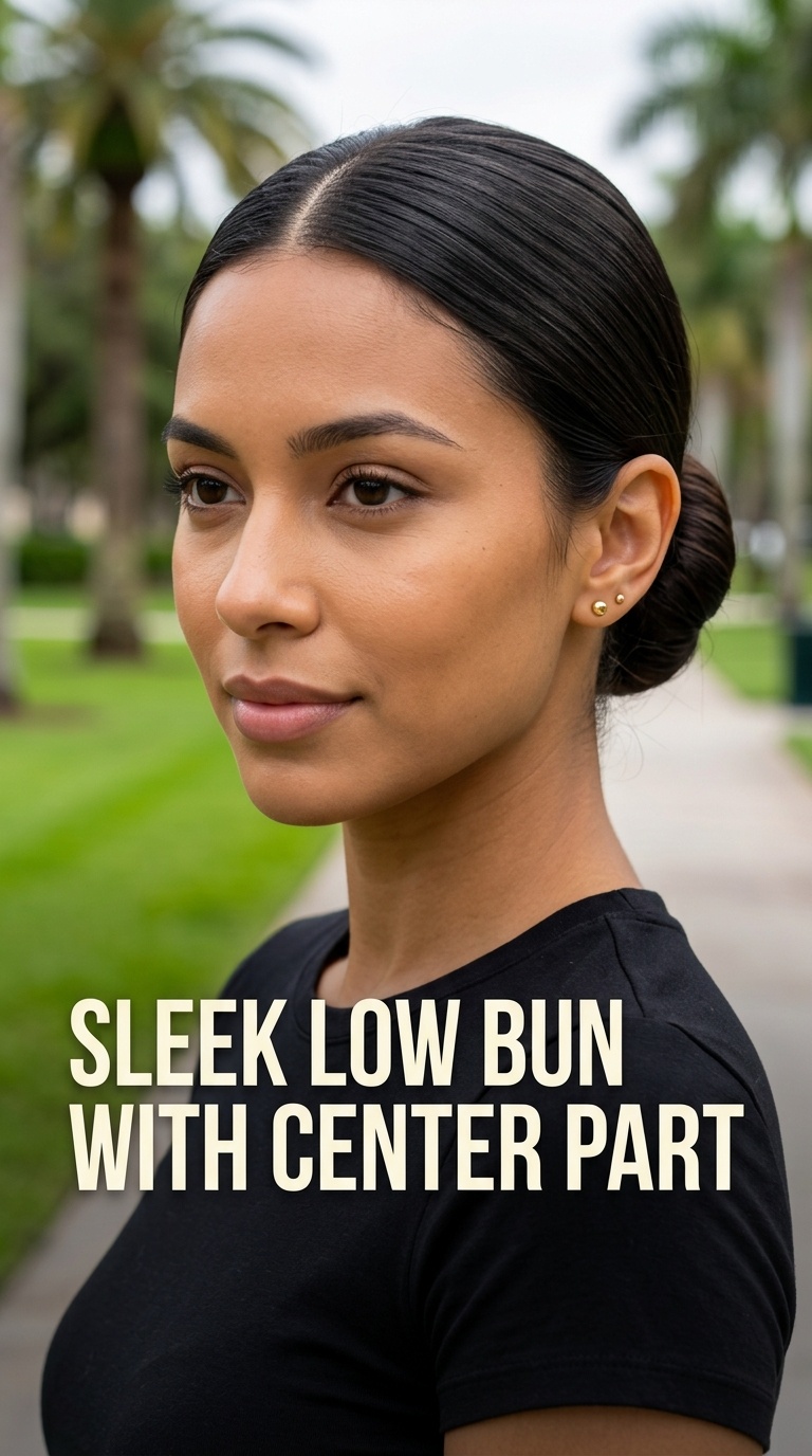 Sleek Low Bun with Center Part