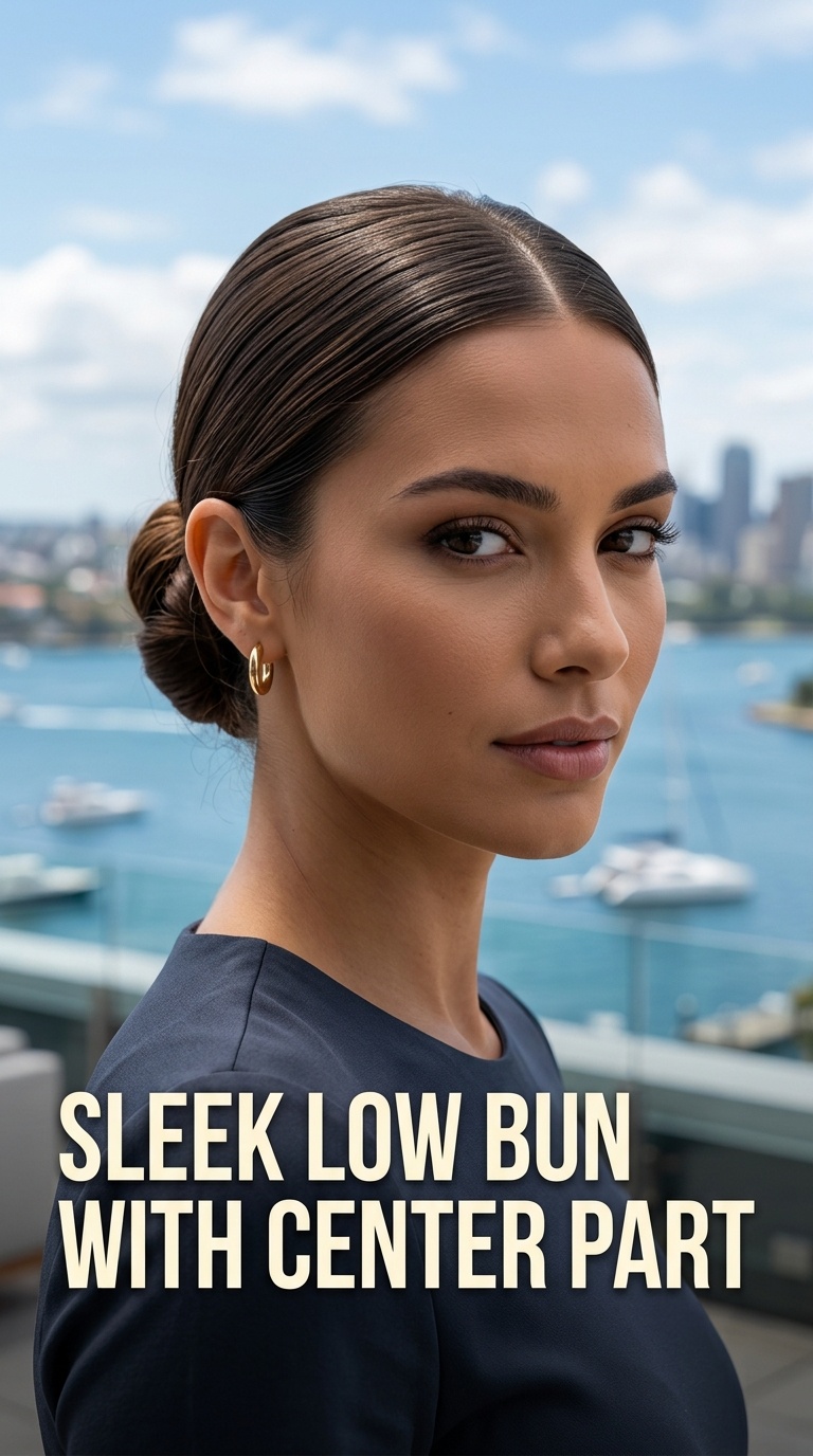 Sleek Low Bun with Center Part