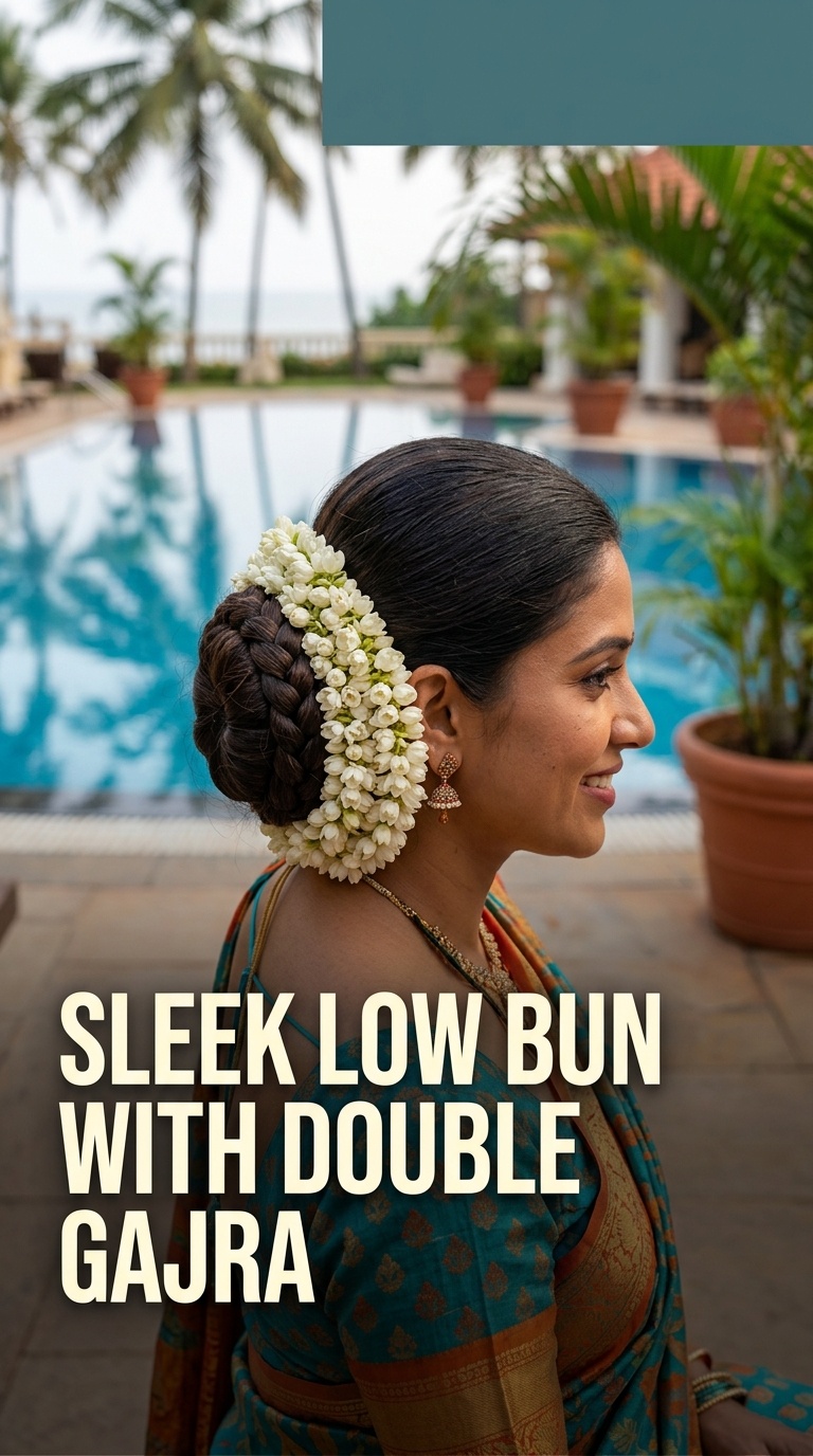 Sleek Low Bun with Double Gajra