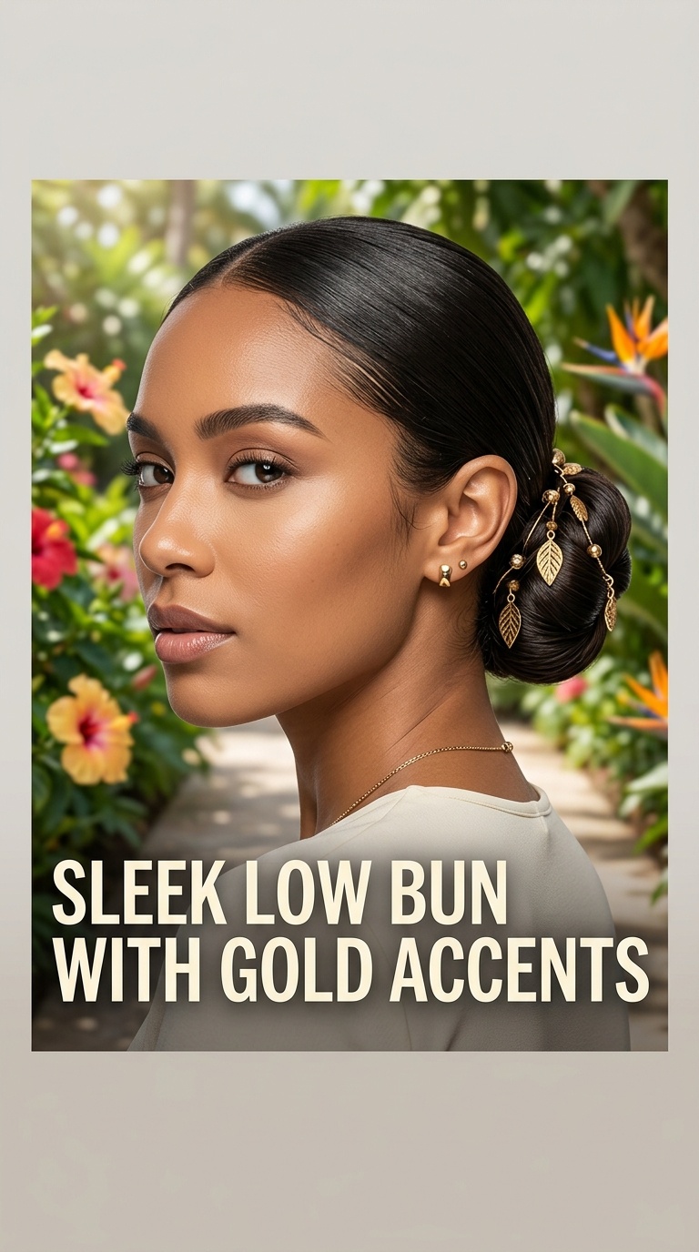 Sleek Low Bun with Gold Accents