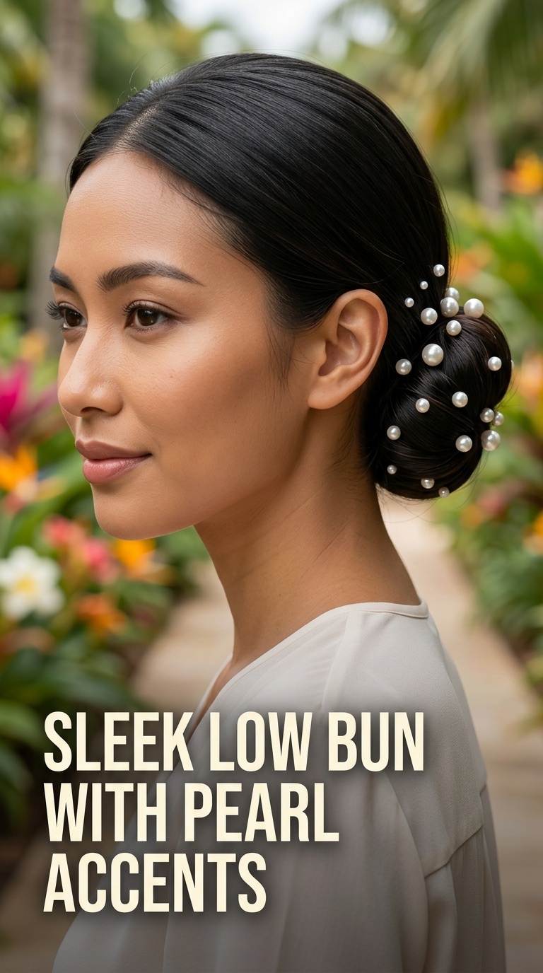 Sleek Low Bun with Pearl Accents