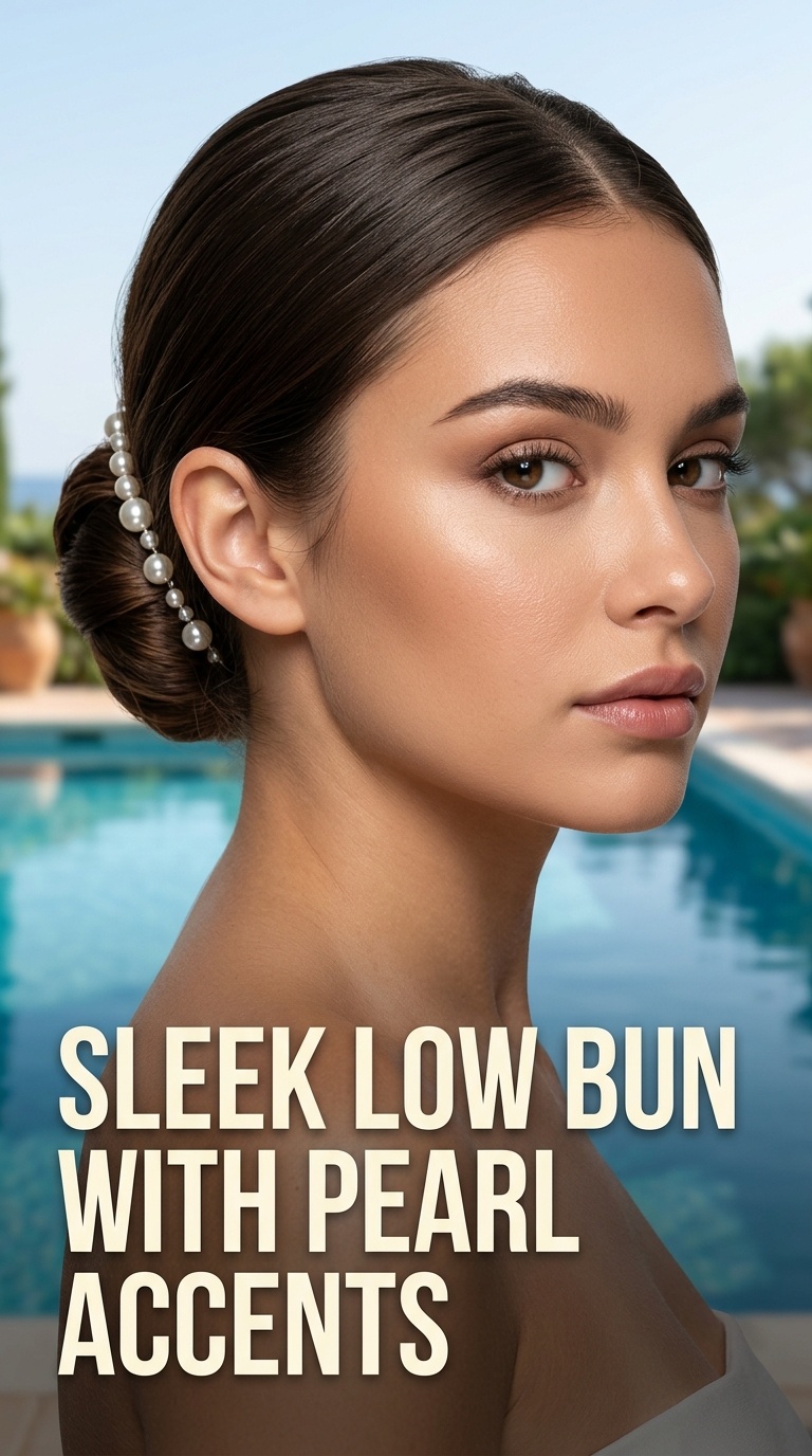 Sleek Low Bun with Pearl Accents