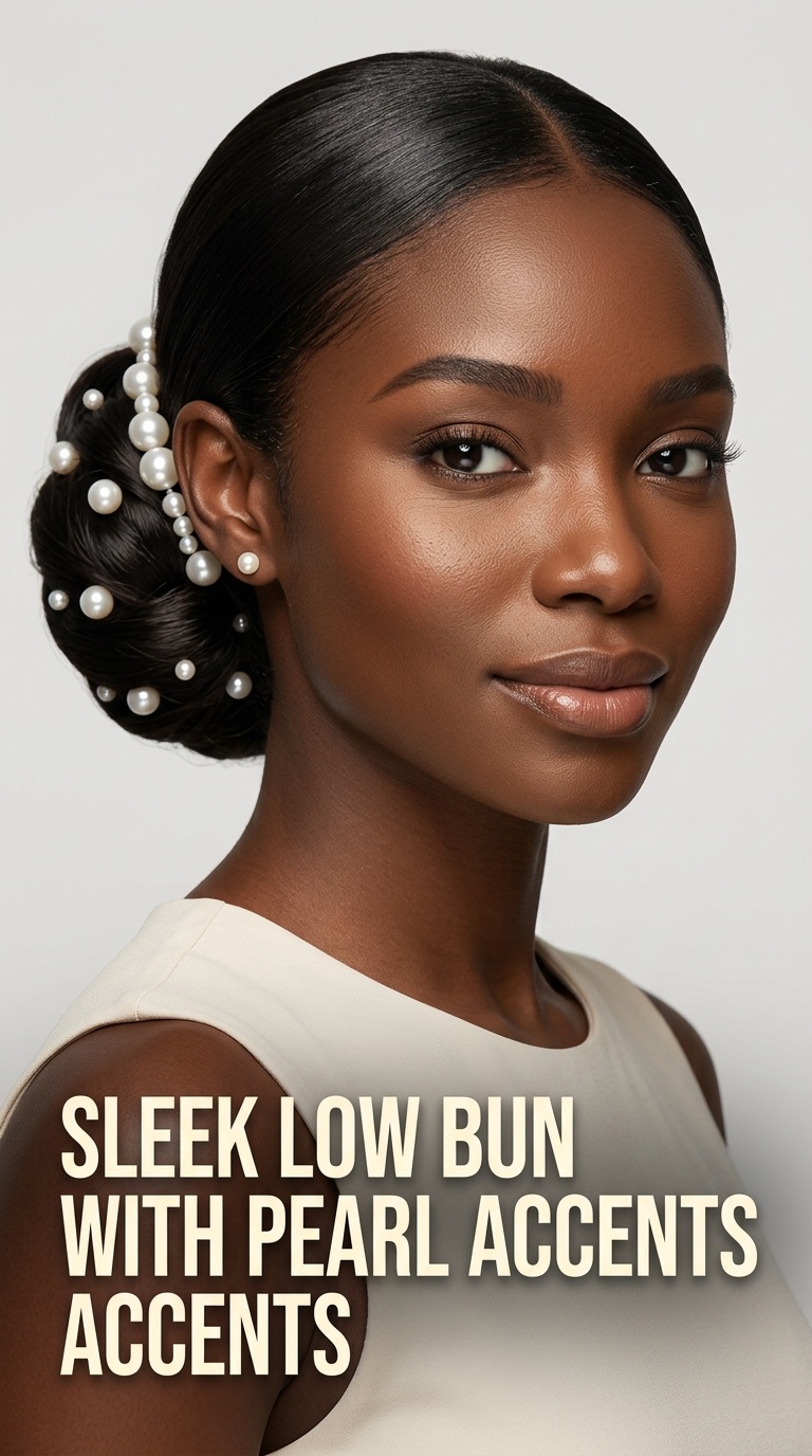 Sleek Low Bun with Pearl Accents
