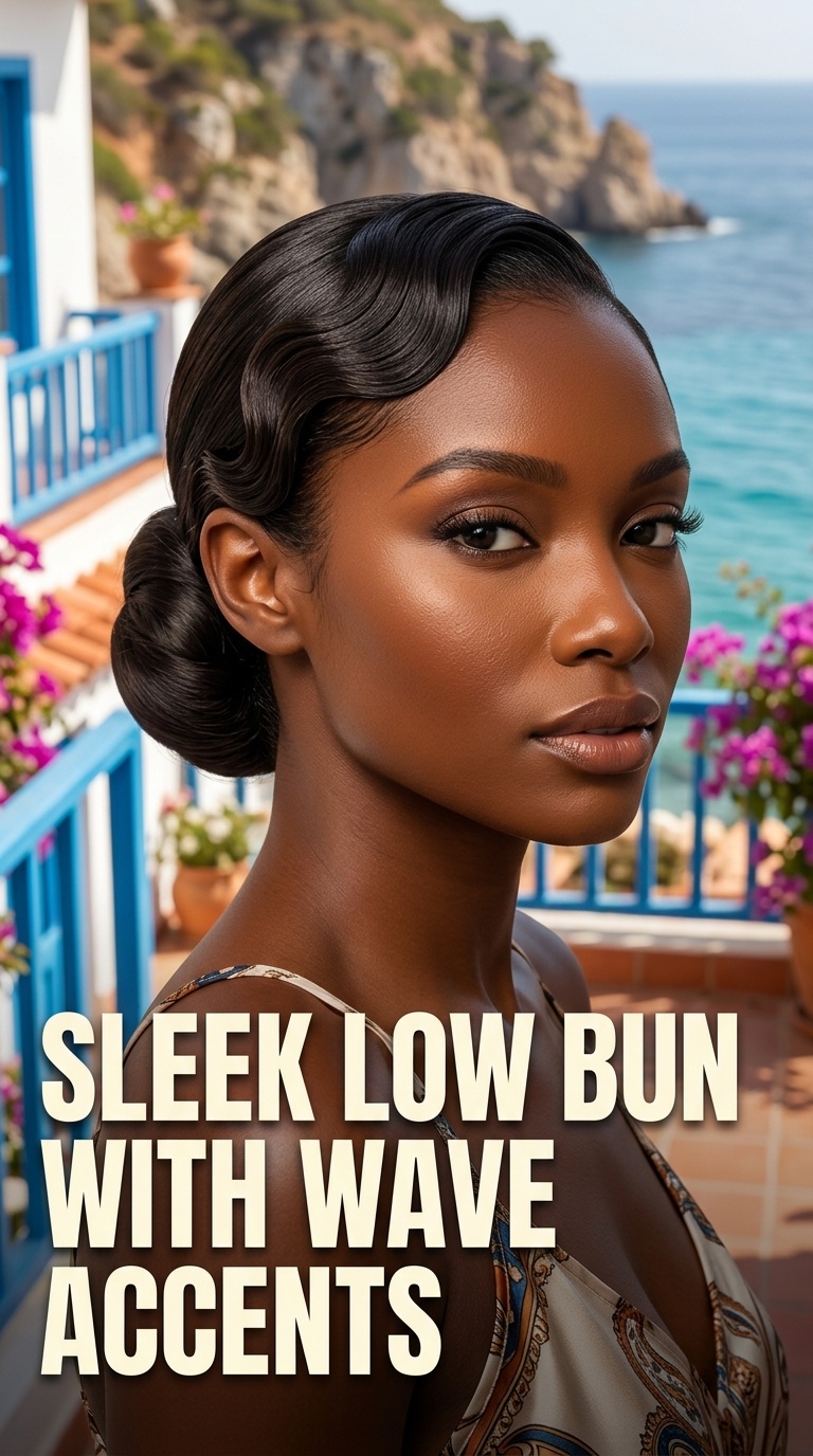 Sleek Low Bun with Wave Accents
