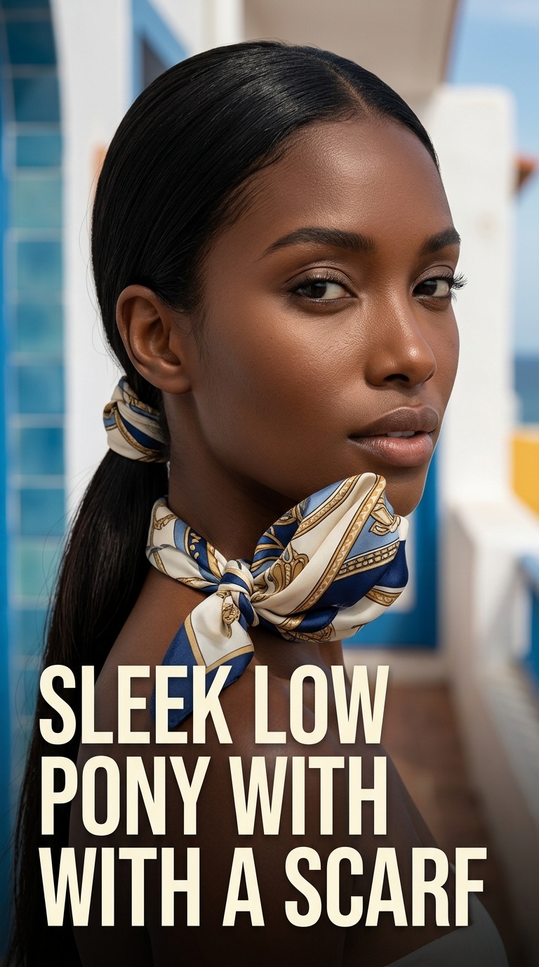 Sleek Low Pony with a Scarf
