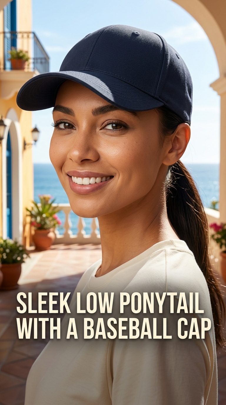 Sleek Low Ponytail with a Baseball Cap