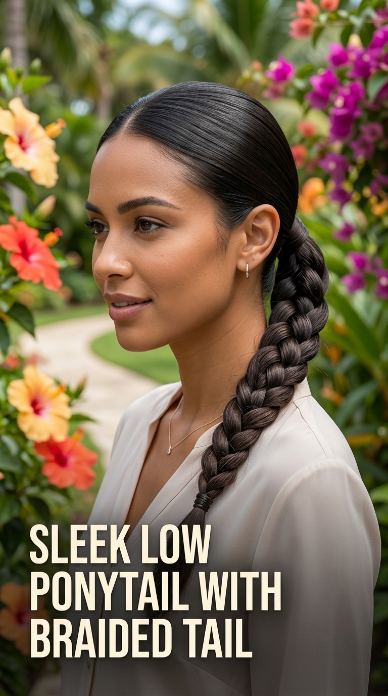 Sleek Low Ponytail with Braided Tail