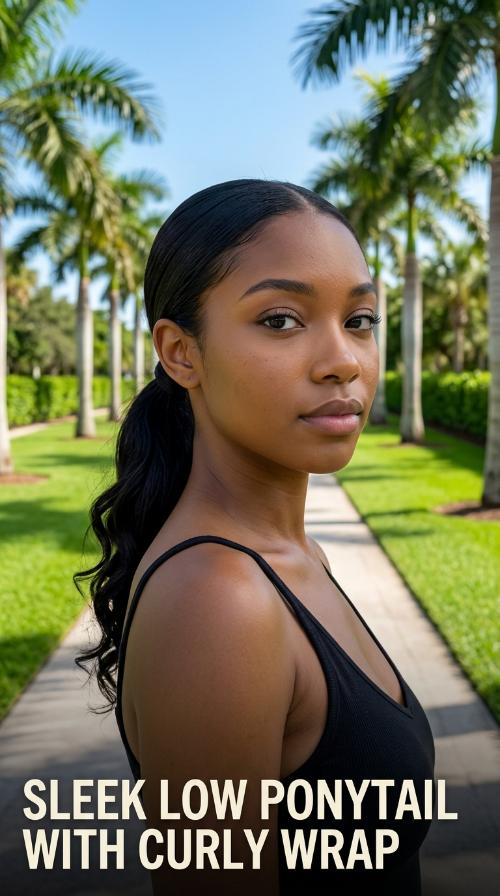 Sleek Low Ponytail with Curly Wrap