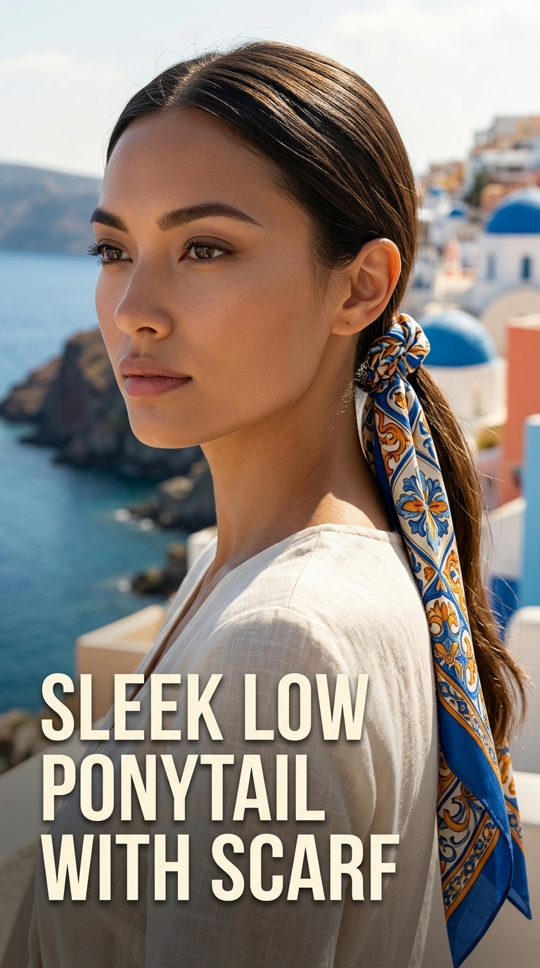 Sleek Low Ponytail with Scarf