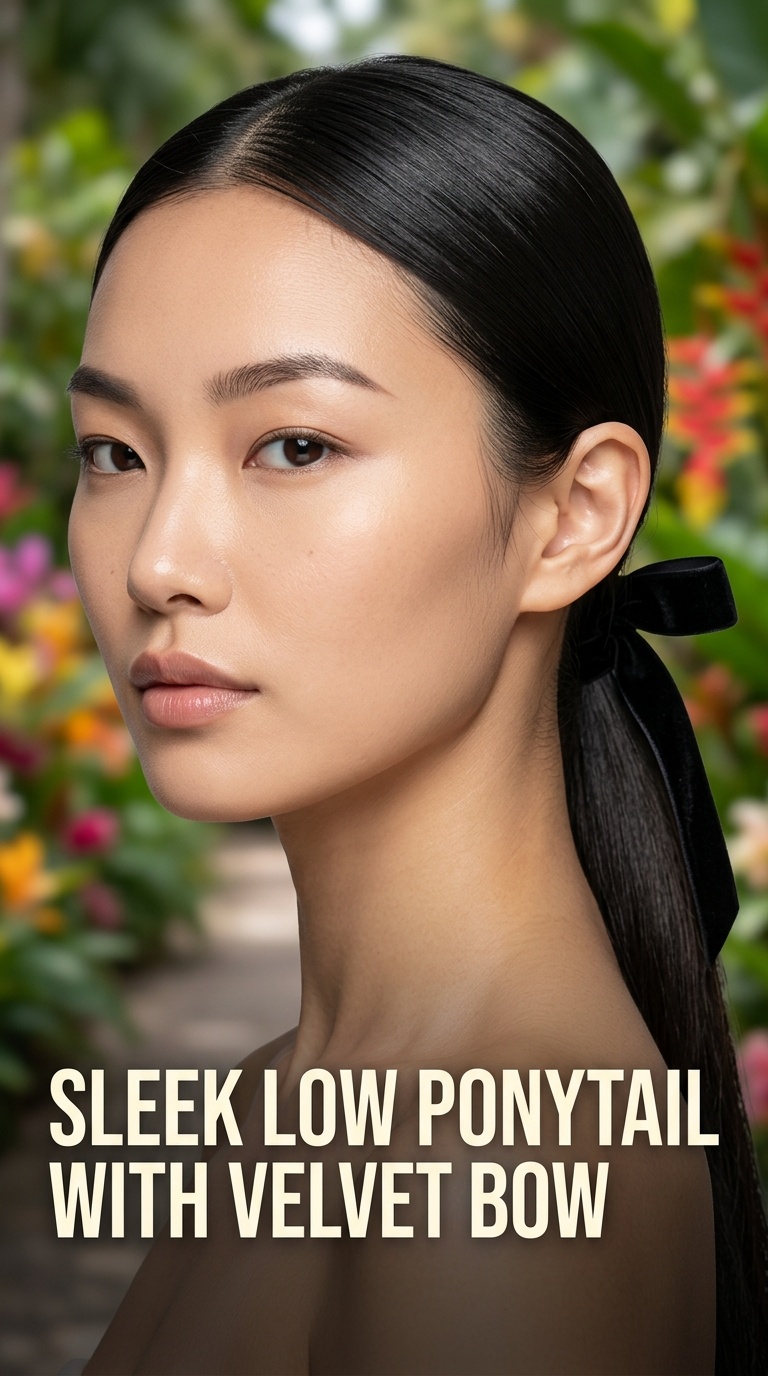 Sleek Low Ponytail with Velvet Bow
