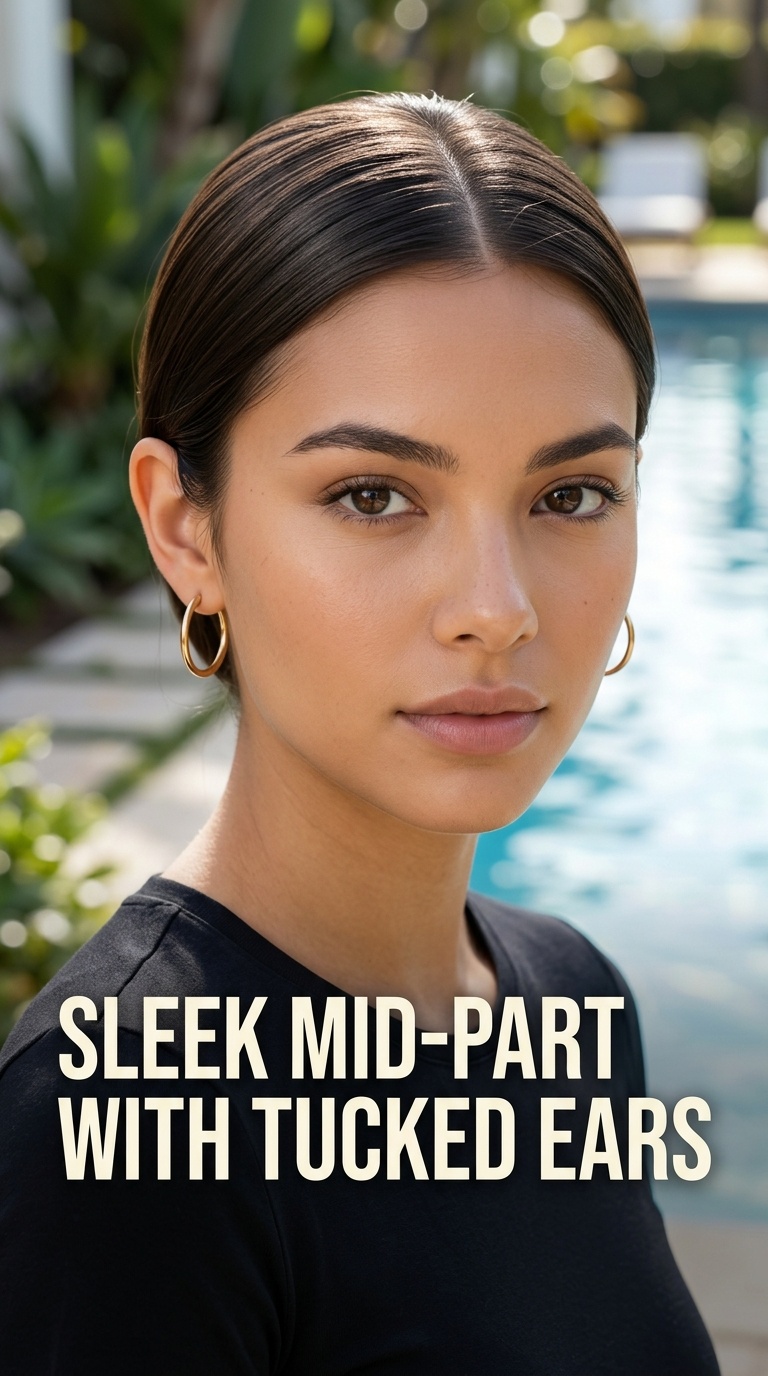 Sleek Mid-Part with Tucked Ears