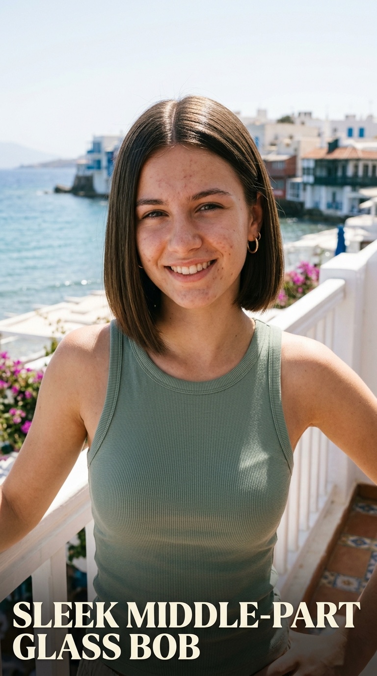 Sleek Middle-Part Glass Bob