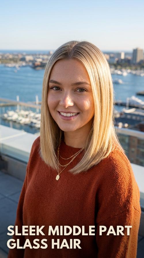 Sleek Middle Part Glass Hair