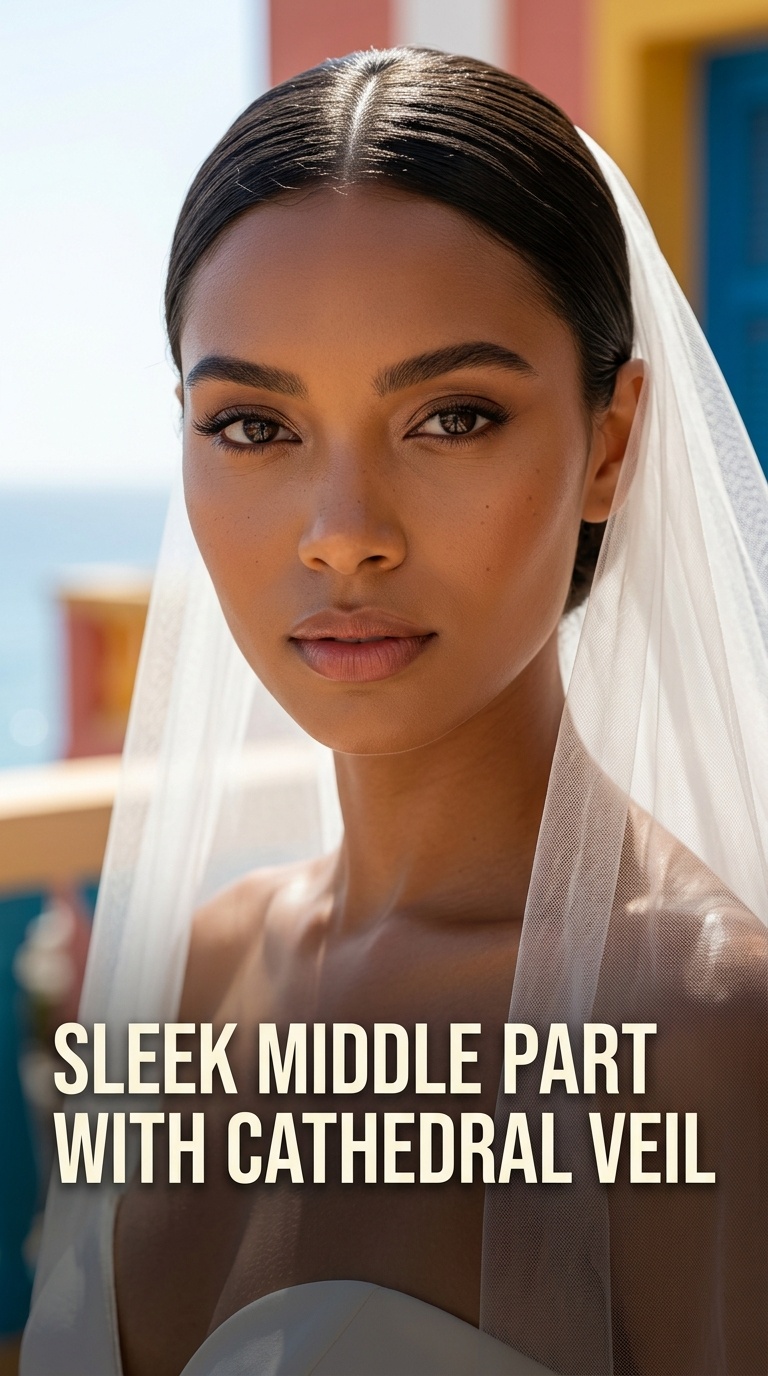 Sleek Middle Part with Cathedral Veil