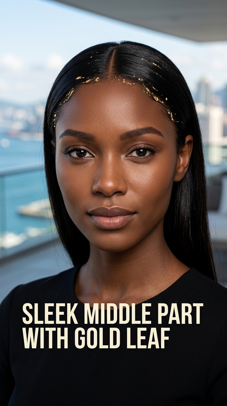Sleek Middle Part with Gold Leaf