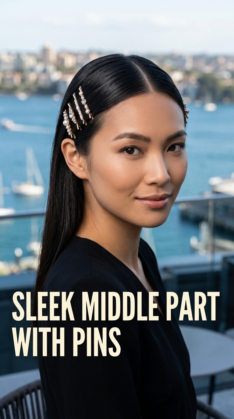 Sleek Middle Part with Pins