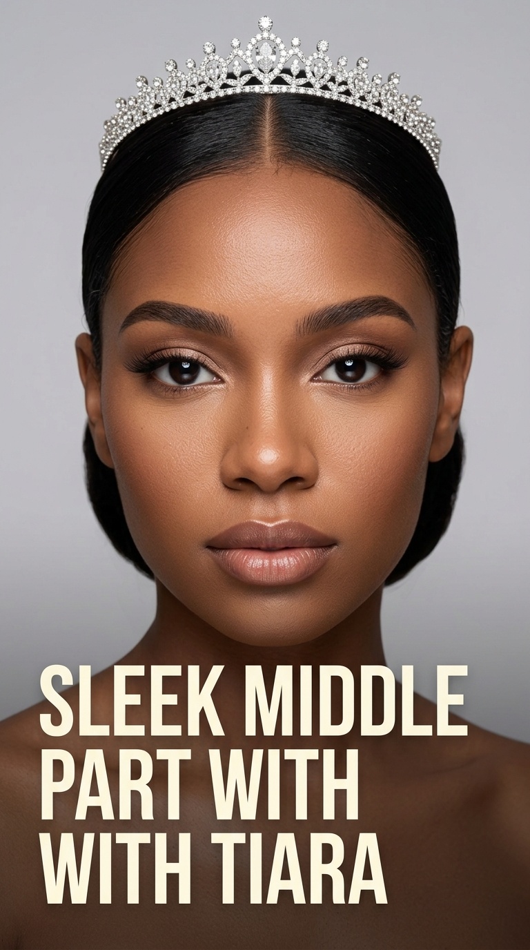 Sleek Middle Part with Tiara