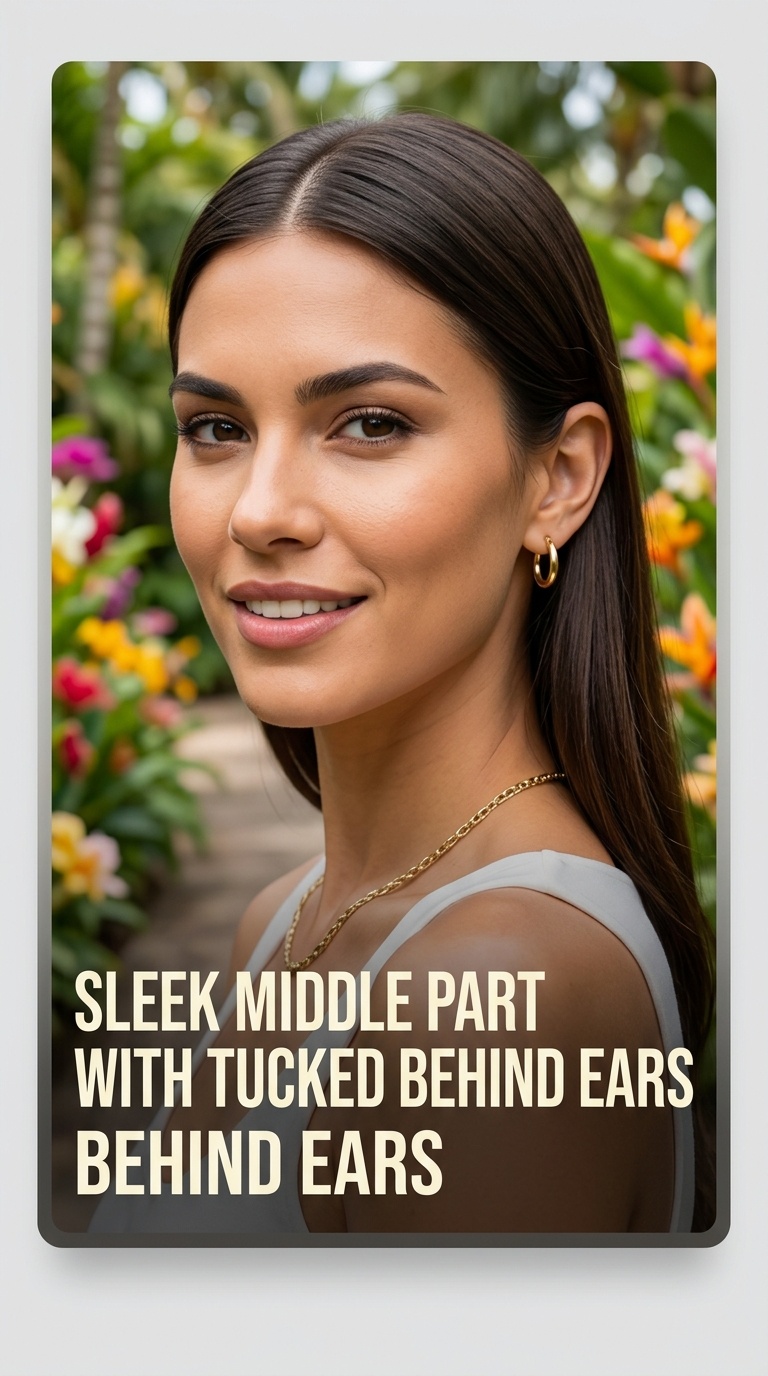 Sleek Middle Part with Tucked Behind Ears