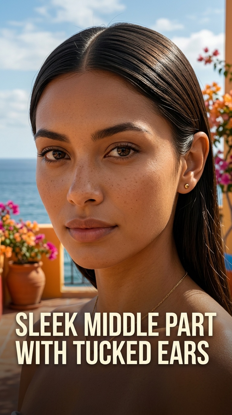 Sleek Middle Part with Tucked Ears