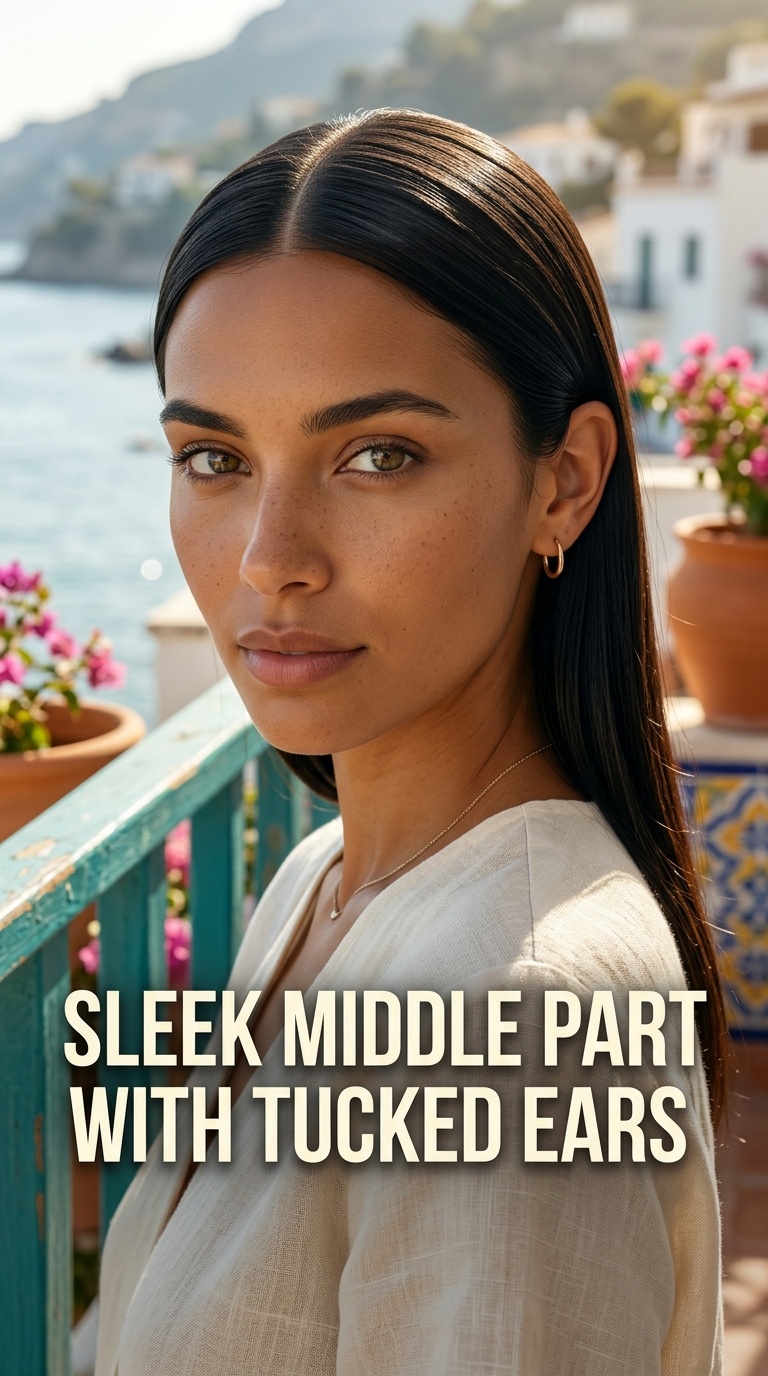 Sleek Middle Part with Tucked Ears
