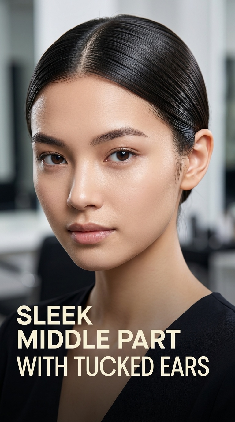 Sleek Middle Part with Tucked Ears