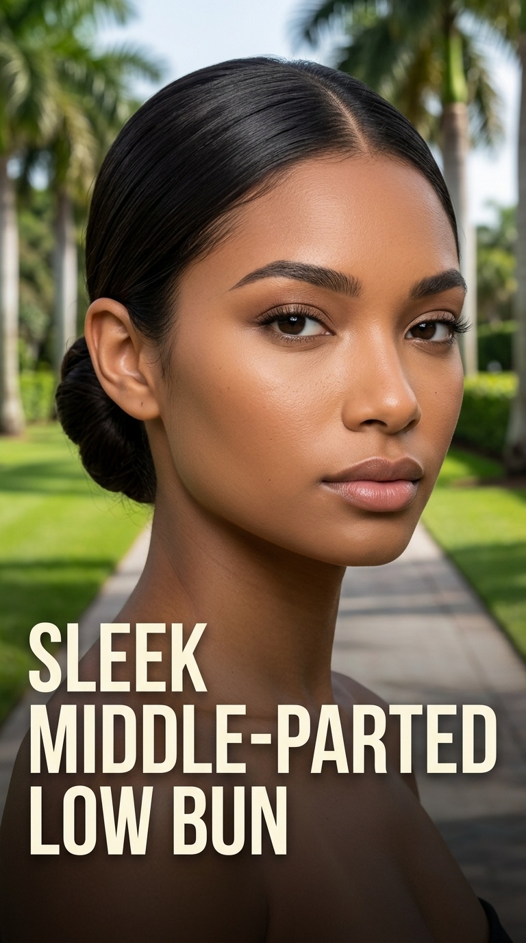Sleek Middle-Parted Low Bun