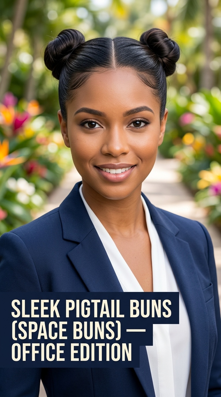 Sleek Pigtail Buns (Space Buns) — Office Edition