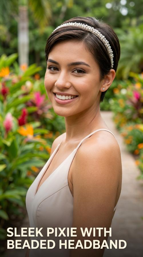 Sleek Pixie with Beaded Headband