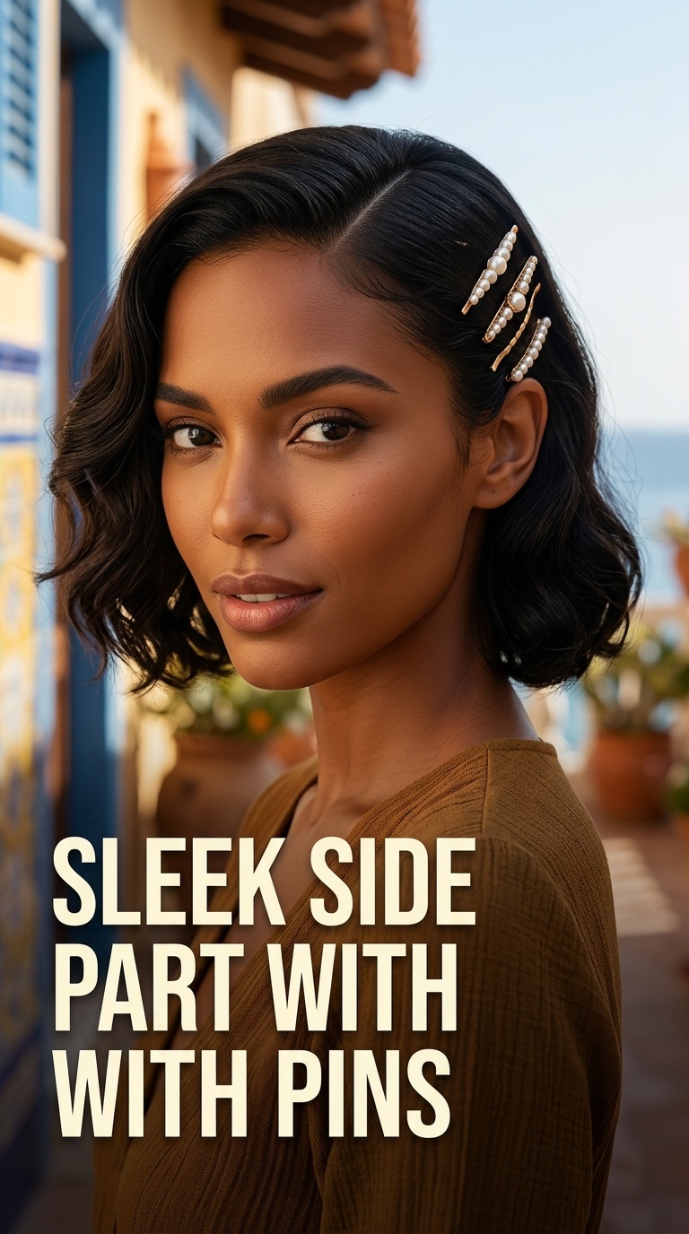 Sleek Side Part with Pins