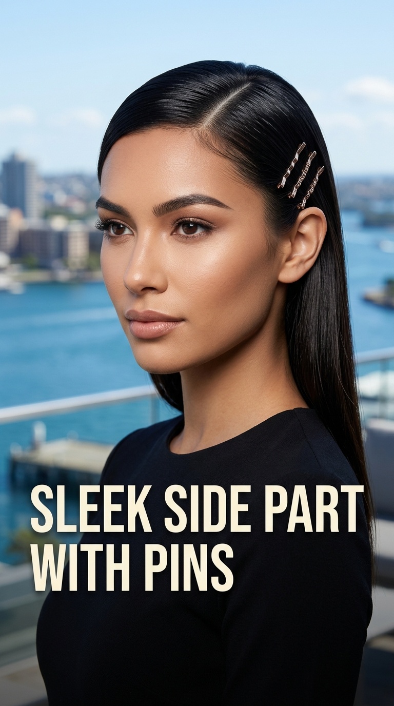 Sleek Side Part with Pins