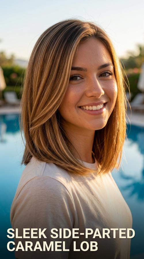 Sleek Side-Parted Caramel Lob