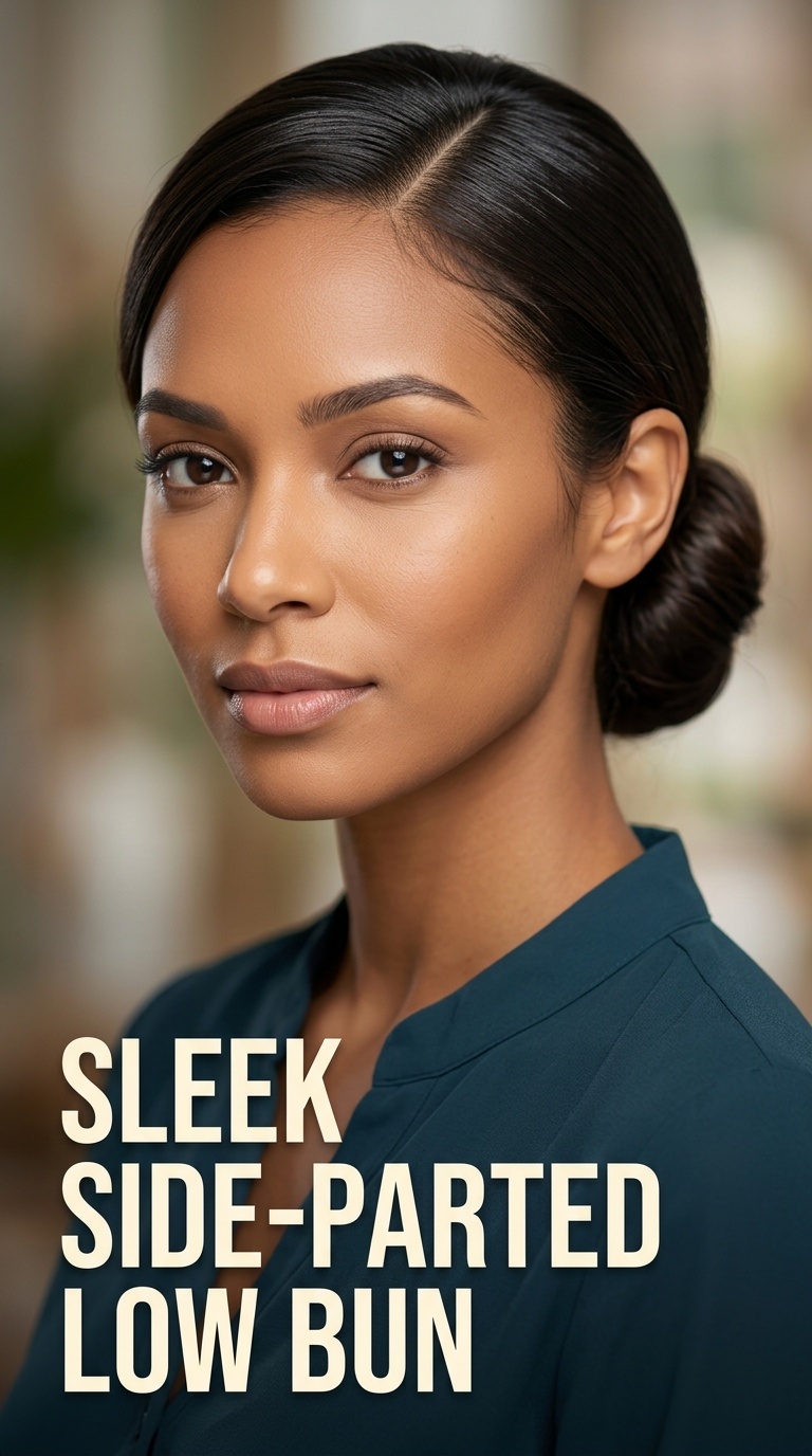 Sleek Side-Parted Low Bun