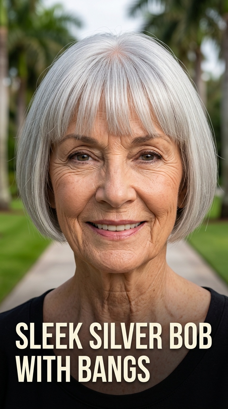 Sleek Silver Bob with Bangs