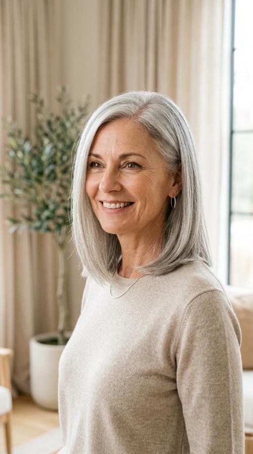 Sleek Silver Clavicle Cut with Side Part