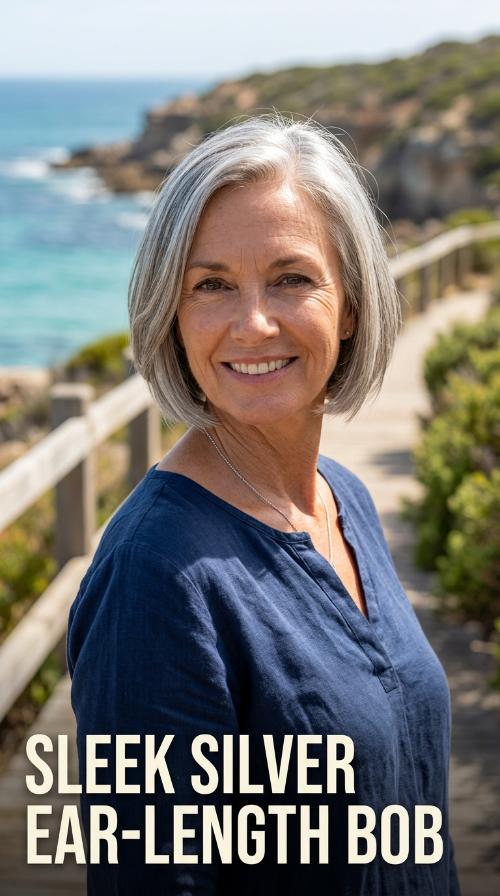Sleek Silver Ear-Length Bob