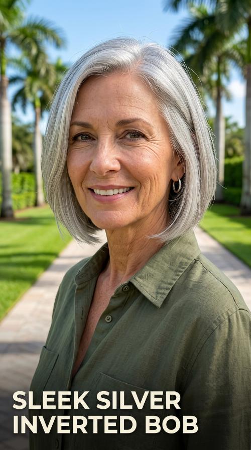Sleek Silver Inverted Bob