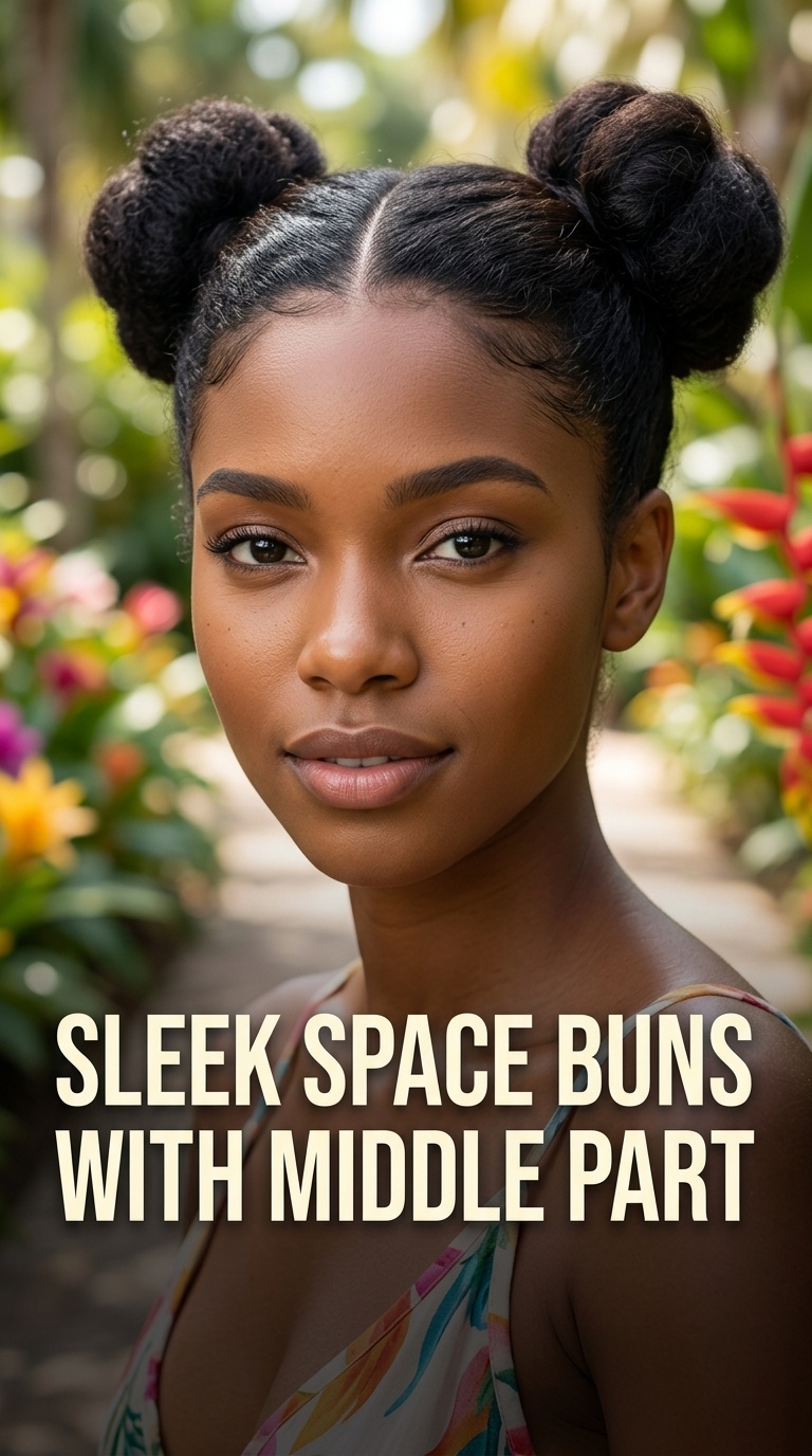 Sleek Space Buns with Middle Part