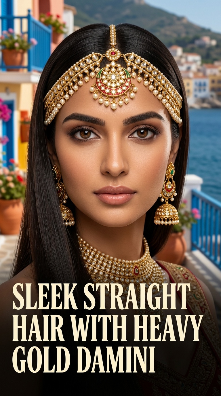 Sleek Straight Hair with Heavy Gold Damini